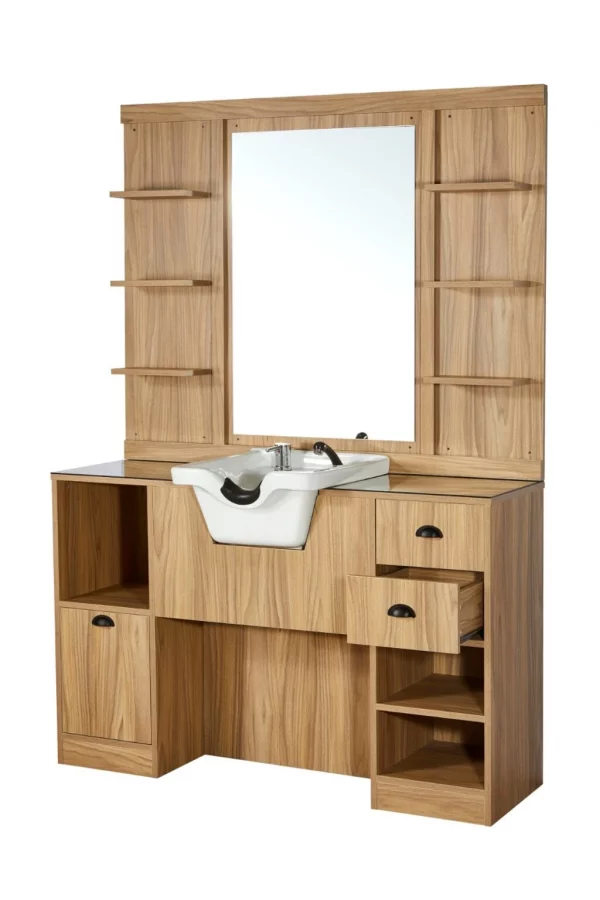 Circle Brown clair – Meuble de Barbier avec Lavabo