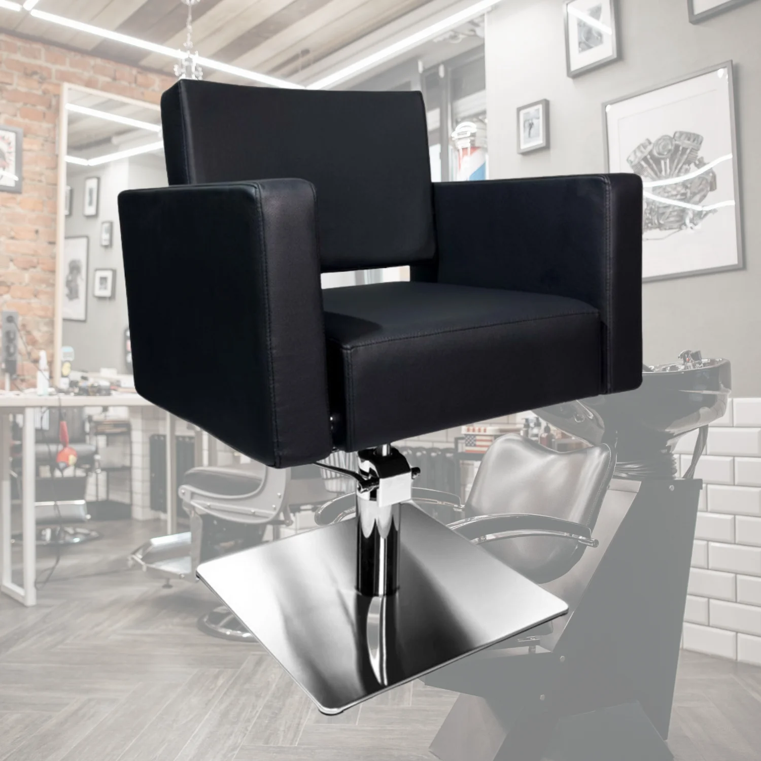 Fauteuil de coiffure sur pied hydraulique, assise capitonnée