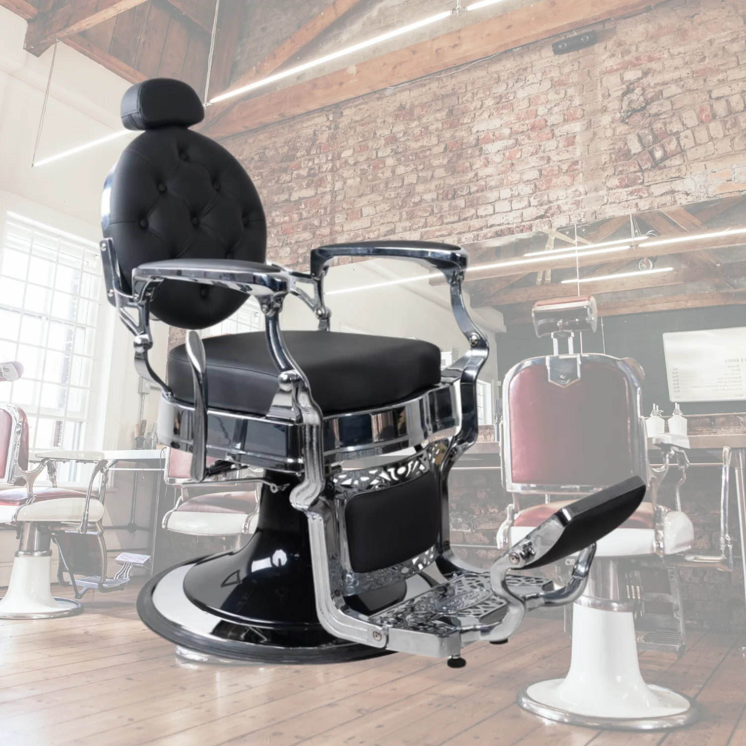 Fauteuil de barbier inclinable avec repose-pieds et accoudoirs larges