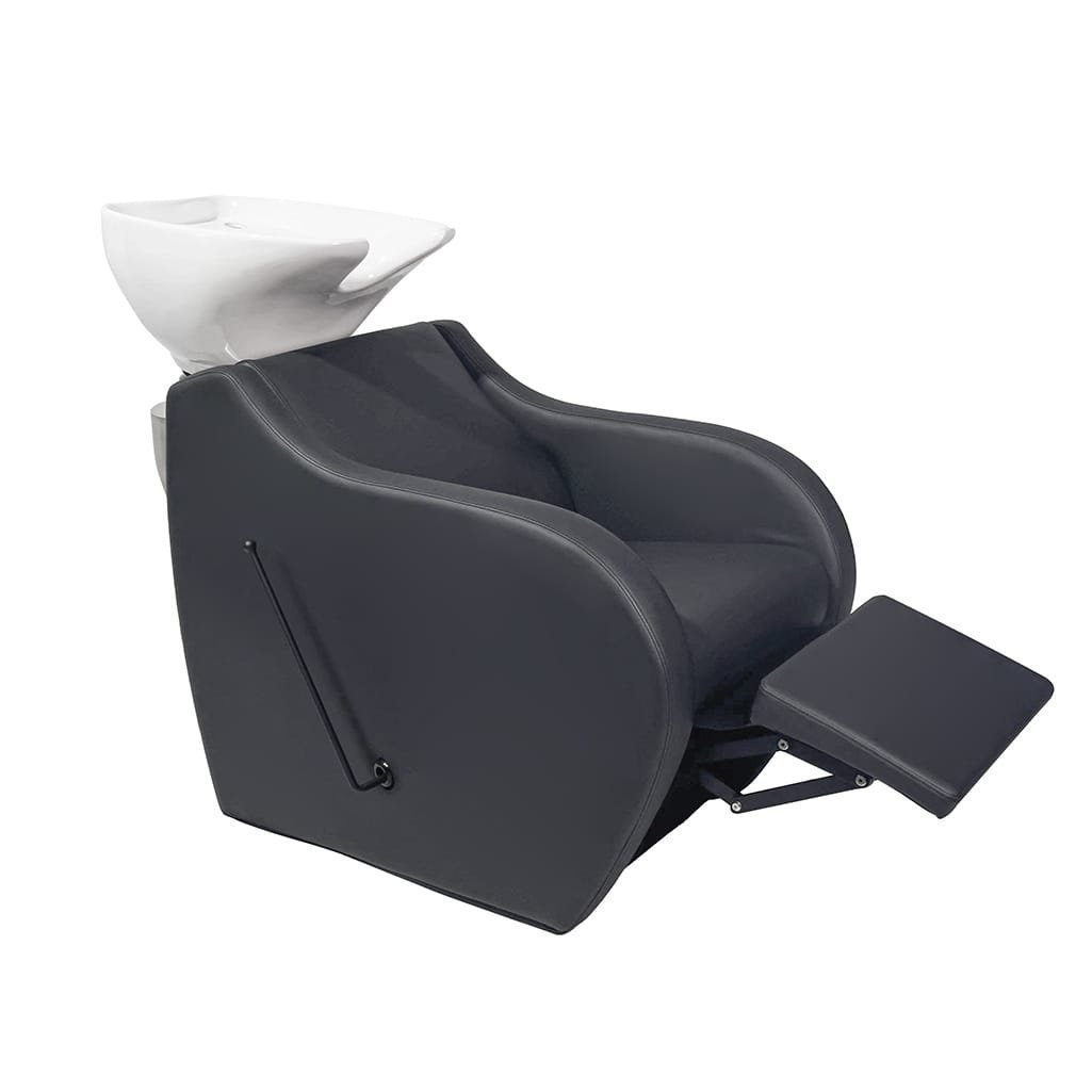 Bac à shampooing anthracite avec repose-pieds escamotable et cuve blanche