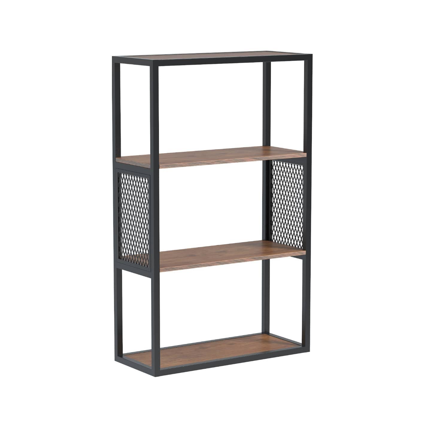 Étagère de rangement de salon à trois niveaux, bois et métal noir