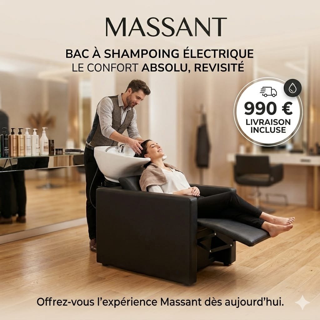 Bac à shampoing Peek Power + noir en position allongée dans un salon de coiffure
